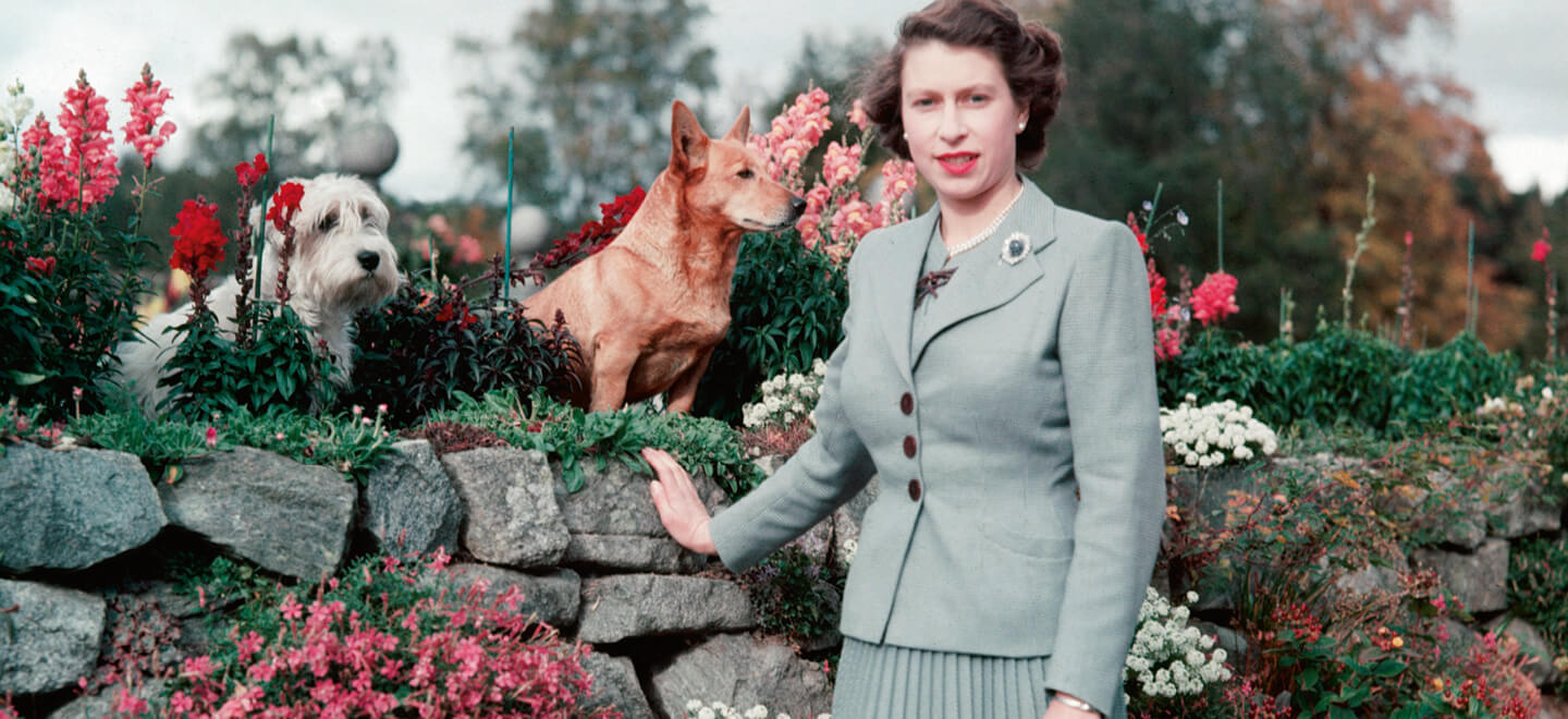 Queen Elisabeth II. vor einer Gartenmauer