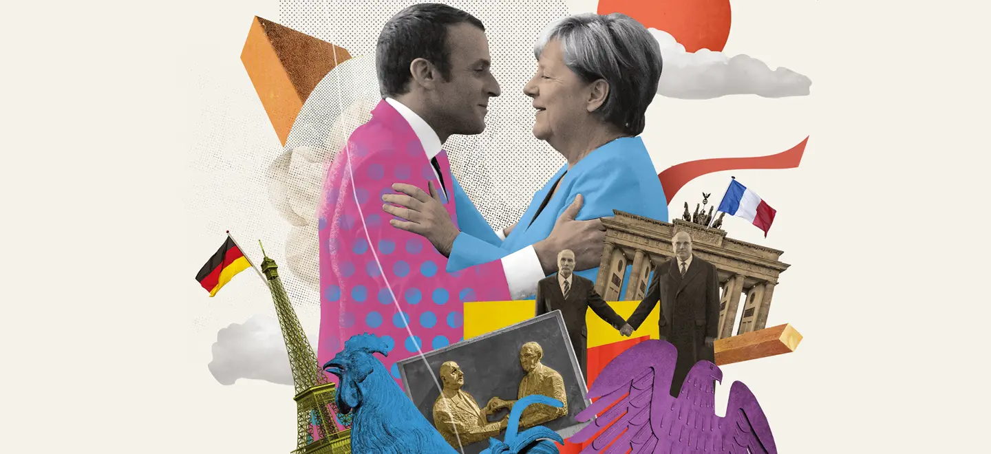 Collage mit Emmanuel Macron und Angela Merkel