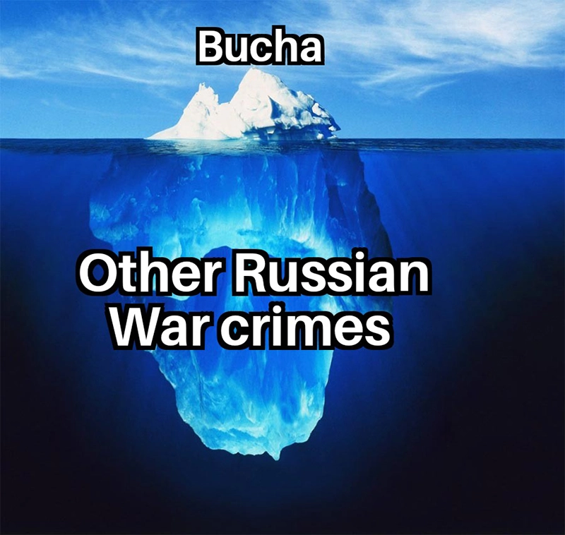 Meme von einem Eisberg, über der Wasseroberfläche steht "Butcher", darunter "Other Russian War crimes"