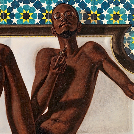 Aktmalerei von einem schwarzen nackten Mann - Barkley L. Hendricks, „Family Jules: NNN (No Naked Niggahs)“, 1974