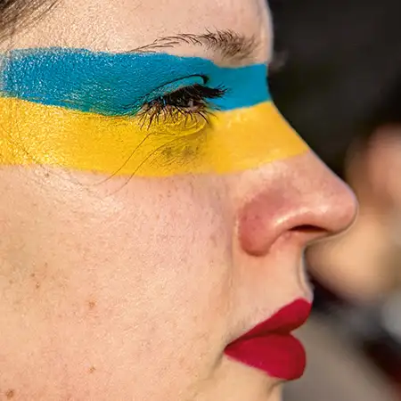 ukrainische Flagge Schminke Auge