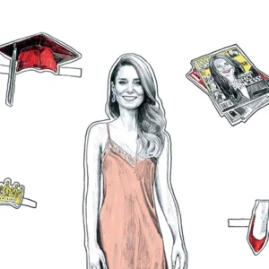 Illustration von Kate Middleton als Ausschneidepuppe mit Accessoires
