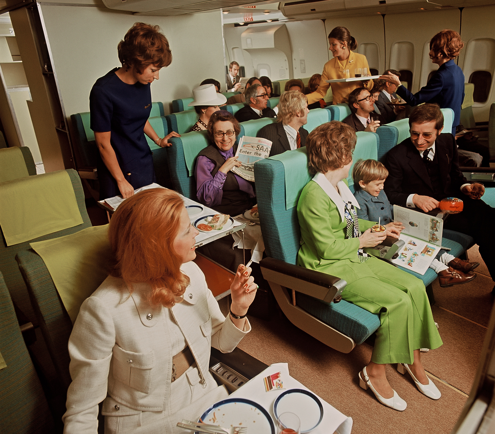 Farbenfroh an Bord der Lufthansa im Jahr 1970