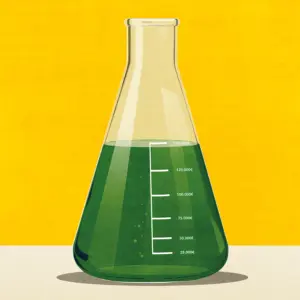 Illustration eines gläsernen Messbechers, der gefüllt ist mit grüner Füssigkeit.