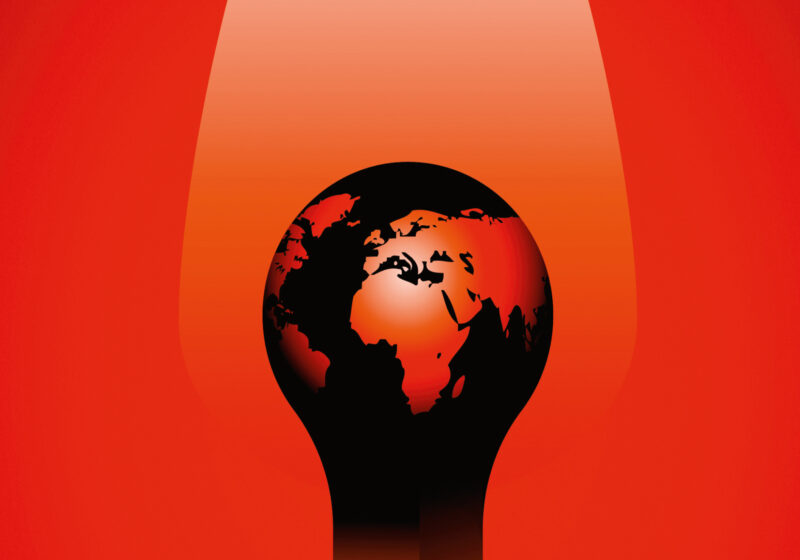 Eine Illustration zeigt den Erdball, der in Flammen steht.